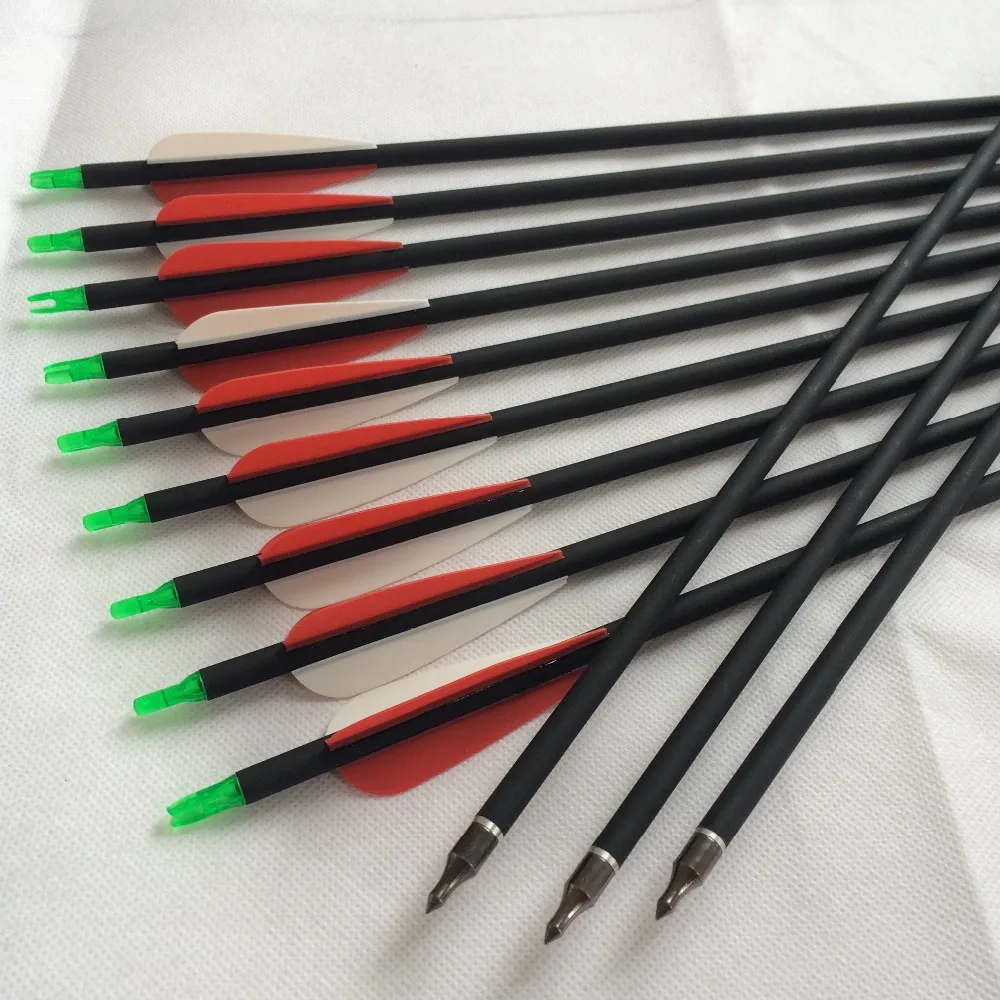 12pcs Recurve Bow Arrow Mixed Carbon Arrow 30" Spine 500 Changeable