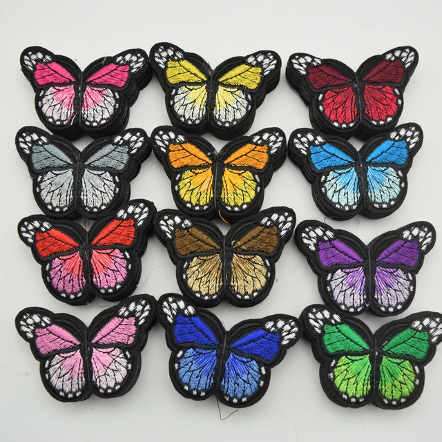 60pcs 4x3cm 7x5cm Iron On Patch Sew Embroidered Trim Standard butterfly fabric stickers for diy sewing craft 4