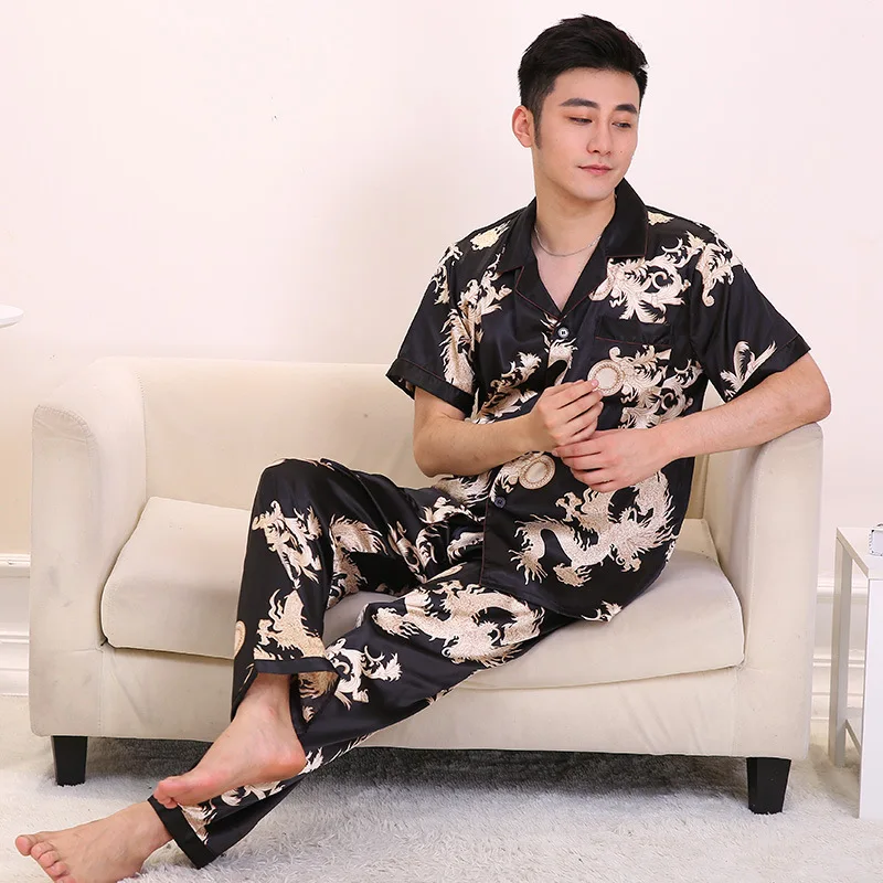 men short sleeve silk like pyjamas sets (4)