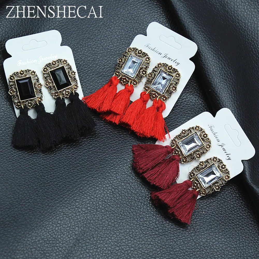 Fashion Bohemian Vintage Tassel Earrings Simple Design Rhinestone