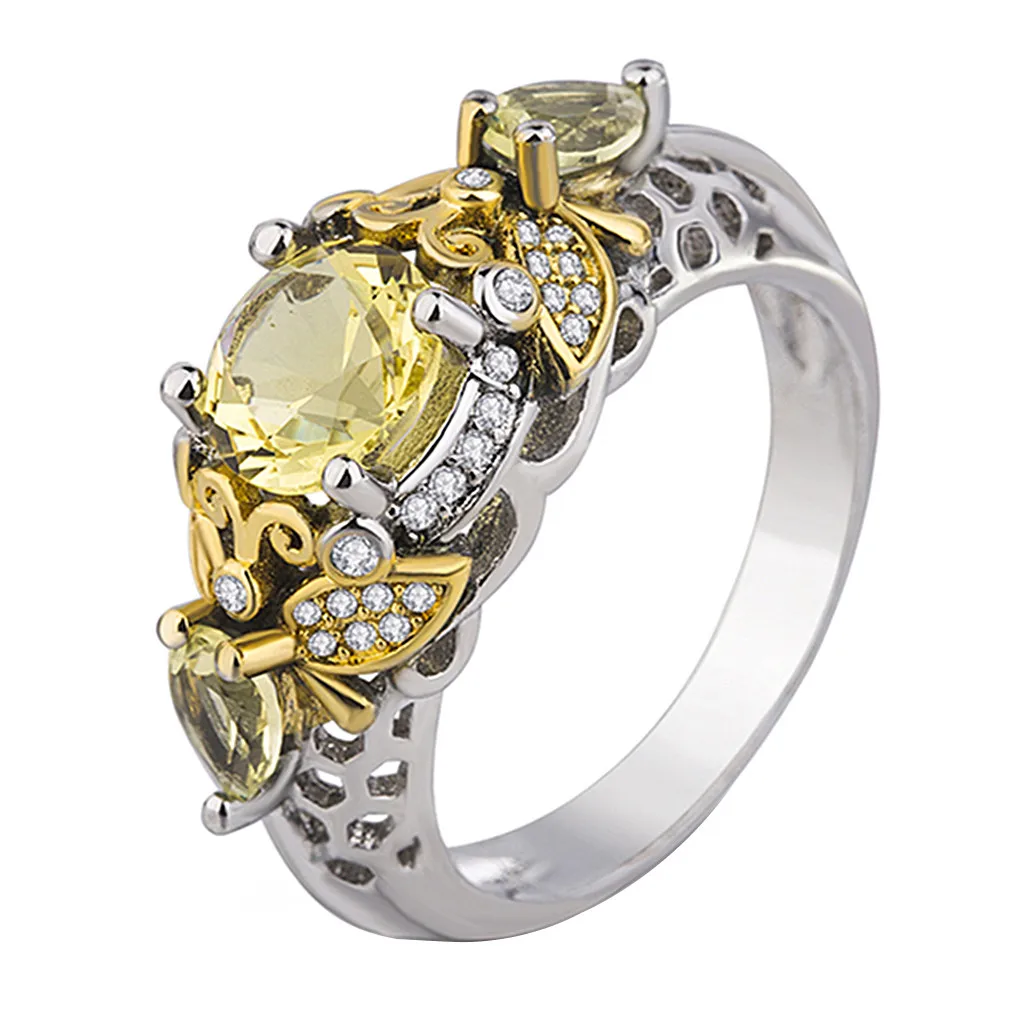 

2019 Fashion Women Yellow Diamond Gold Plated Color Gemstone Accessories Zircon Pierced Ring