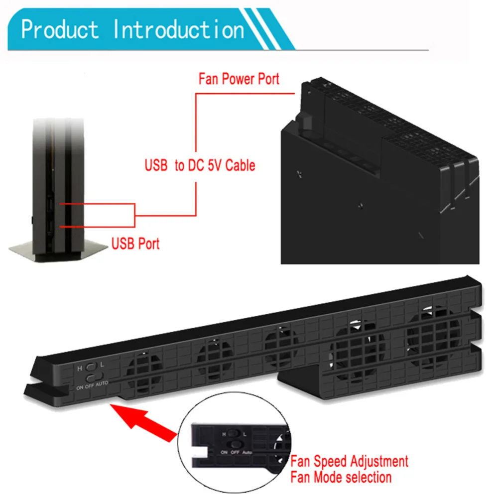 Игровой консоли Вентилятор охлаждения двойной автоматический, ручной Тепло Дымосос Контроль температуры вентилятор Cooler для Playstation 4 PS4 Pro консоли