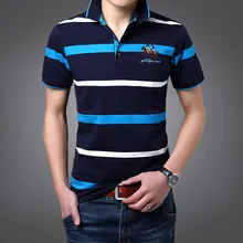 Летние Для мужчин рубашка поло в полоску для бизнес на каждый день Slim Fit Поло рубашка Изделие из хлопка с короткими рукавами, дышащие туфли, классическая одежда высокого качества