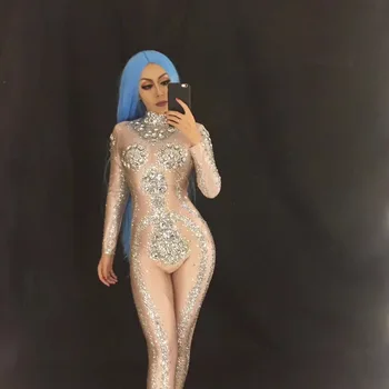 

Glisten Crystals Printed Sexy Jumpsuit Birthday Prom Party Celebration Costume Nightclub Female Singer Stage Dance Show Bodysuit