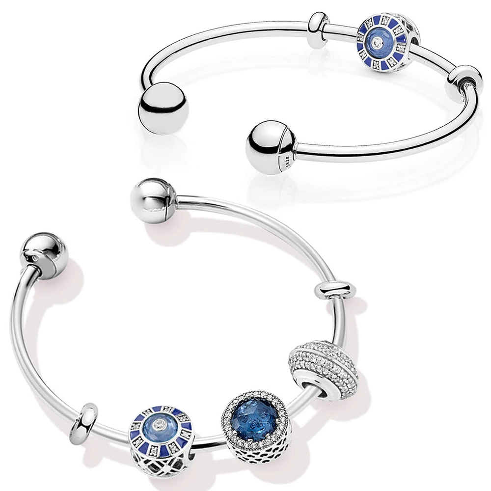 

SIENTO 100% 925 Sterling Silver 2019 Summer New ZT0350 Man Miao Nianhua Bracelet Set RAU0623 BLUE MOSAIC OPEN BANGLE SET