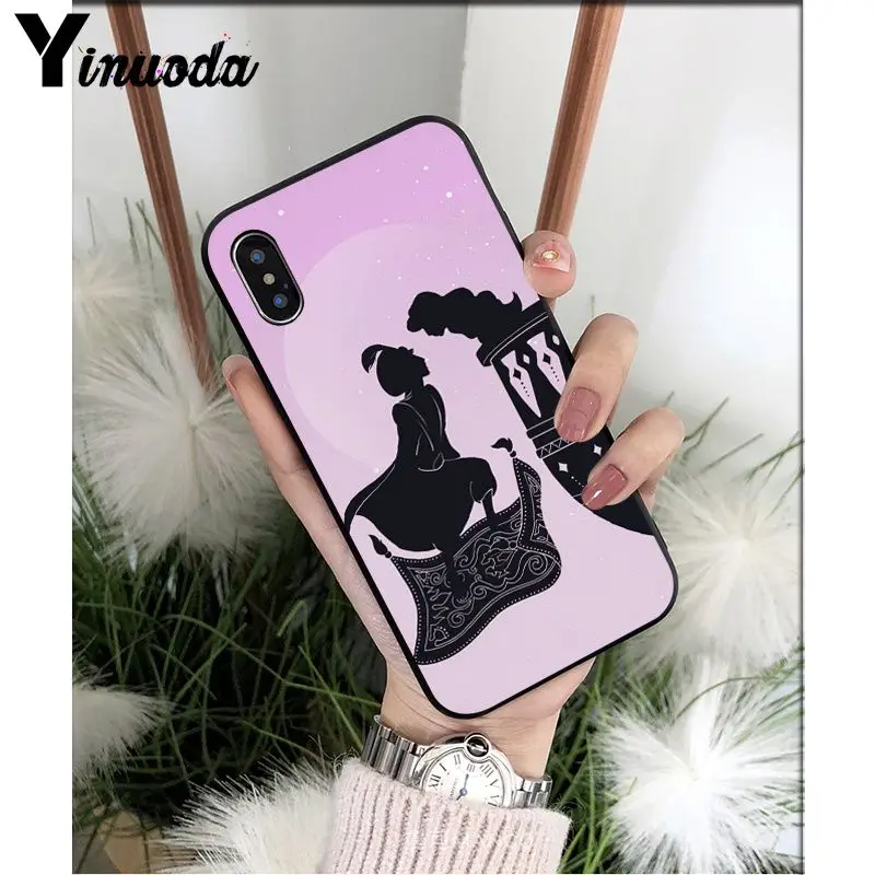 Funda de teléfono de silicona negra Yinuoda Capa Aladino y princesa Jasmine para iPhone 8, 7, 6, 6 S, Plus, 5, 5S SE XR X XS X MAX Coque Shell