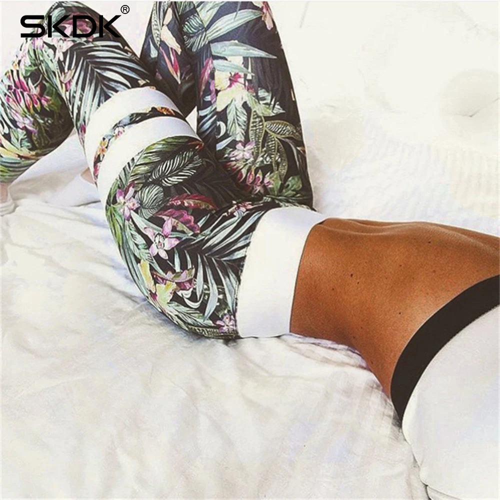 

SKDK Sport Pants Women Yoga Gym Training Printing Leggings Sexy Running Tights High Waist High Elastic Seamless Leggings Pants