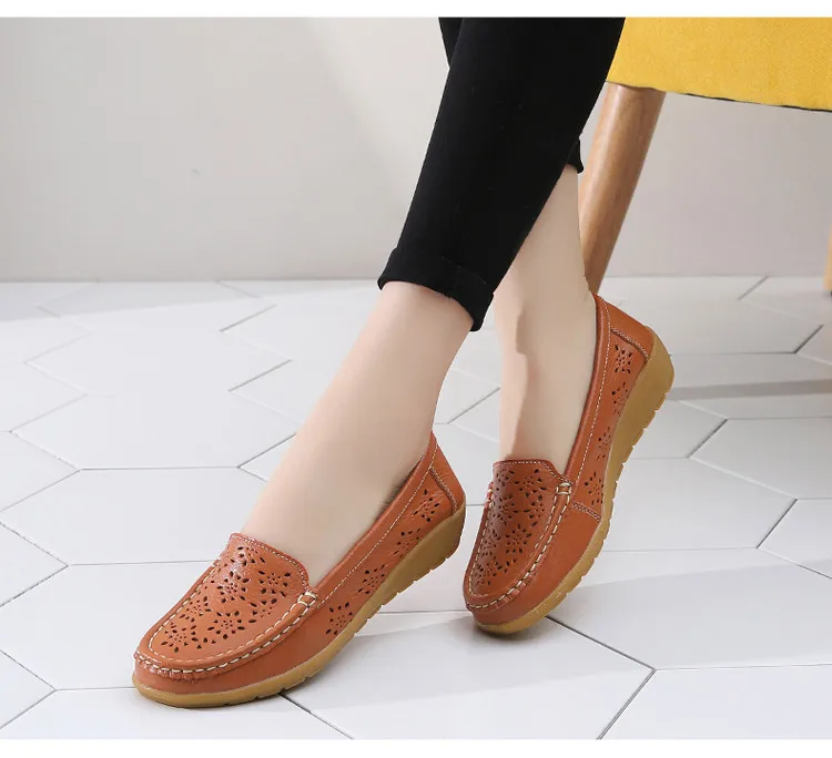  AH 5888-Fashion Fretwork Women Flats Cut Outs Genuine Leather Woman Lafers Summer18