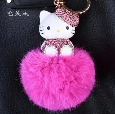 Новый мультфильм рисунок Hello Kitty Банни меховым помпоном помпонами Pom мяч брелок