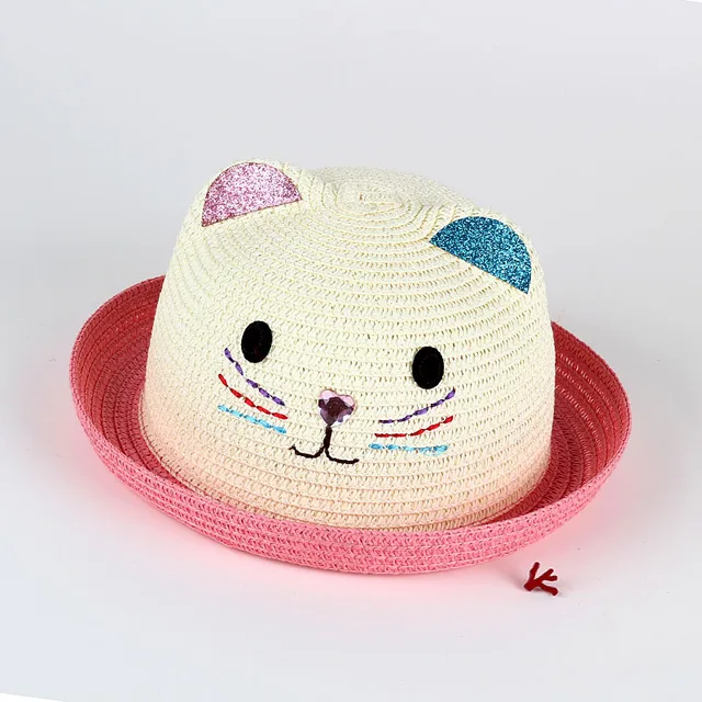 Sombrero de paja para bebé,decoración de orejas de gato pa Sombrero de paja para bebé,decoración de orejas de gato pa
