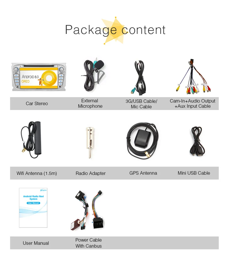 Clearance Pumpkin2 Din 7"Android 8.0 Car DVD Player GPS Navigation Qcta-Core 4G RAM Car Stereo For Ford Focus/Mondeo Wifi 4G OBD2 Headunit 23