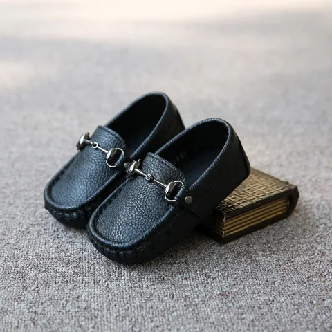 Детские кожаные мокасины для детей 1-3 лет, Нескользящие тонкие туфли для мальчиков, обувь для маленьких детей - Цвет: Черный
