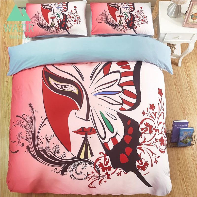 

WAZIR China Style Beijing Opera Mask Printing Bedding Set 3pcs Duvet Cover Set Pillowcases Home Textile Comforter Bedding set