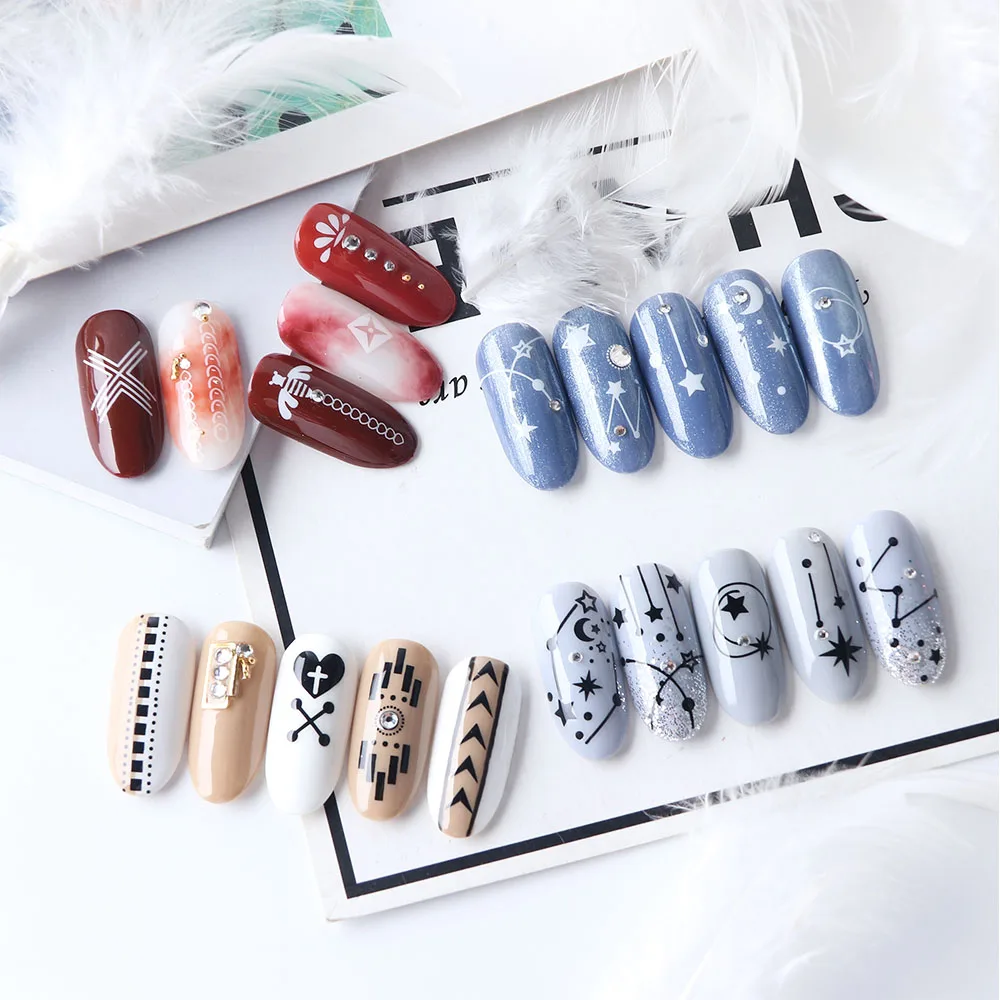 Geometric Stripes Flowers Nail Wraps