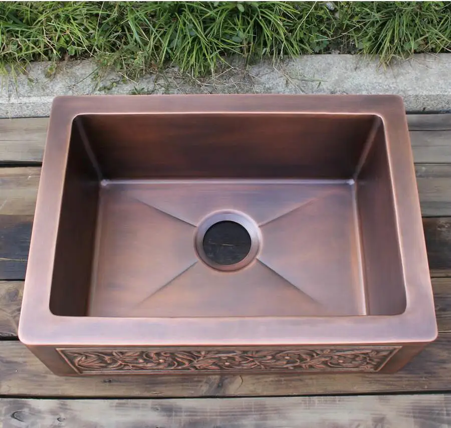 MAEBOW 60*43*20cm Antique Copper Regtangular Apron Front Single Bowl Artistic Kitchen Sink