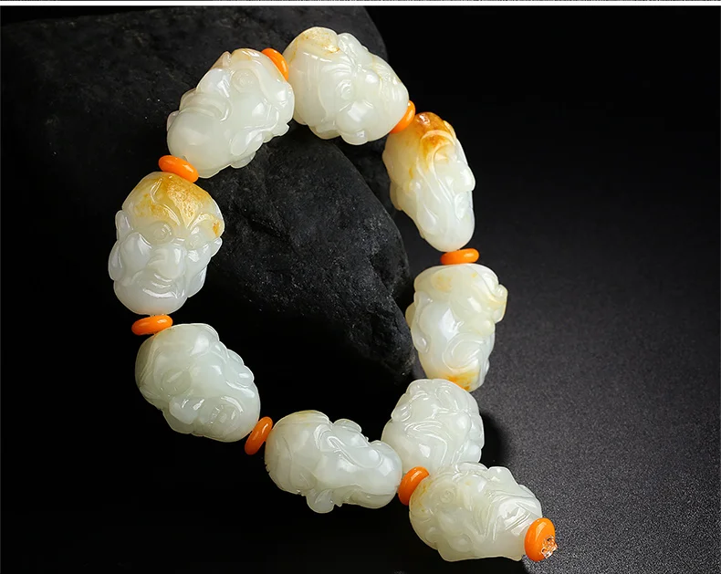 Hetian yu Luohan head seed material bracelet double-sided domineering male yu transport beads white yu bracelet/ цена Hetian yu Luohan head seed material bracelet double-sided domineering male yu transport beads white yu bracelet/ цены онлайн