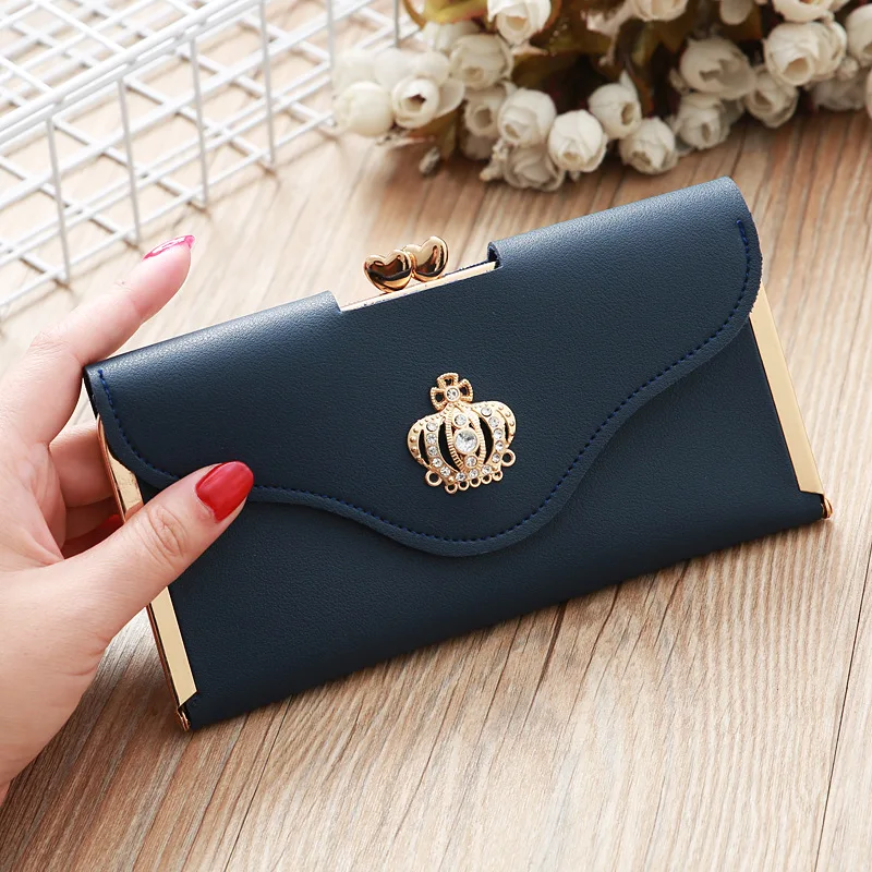 

New Women Wallets Coin Pocket Leather Ladies Purse Diamond Crown Wallet Women Card Holder Evening Clutch Bag Portfel Damski W032