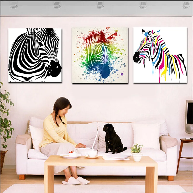 

HD Prints Abstract Zebra Colorful and Black Watercolour Oil Painting on Canvas Art Wall Picture for Living Room Sofa Cuadros