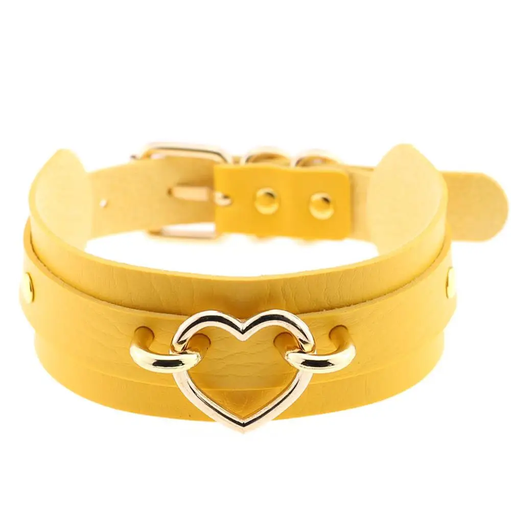 KMVEXO, металлическое ожерелье в форме сердца, длинное ожерелье, женское колье, золотого цвета, панк, связывание, жгут, кожаное ожерелье, винтажное массивное ювелирное изделие - Окраска металла: Gold Yellow