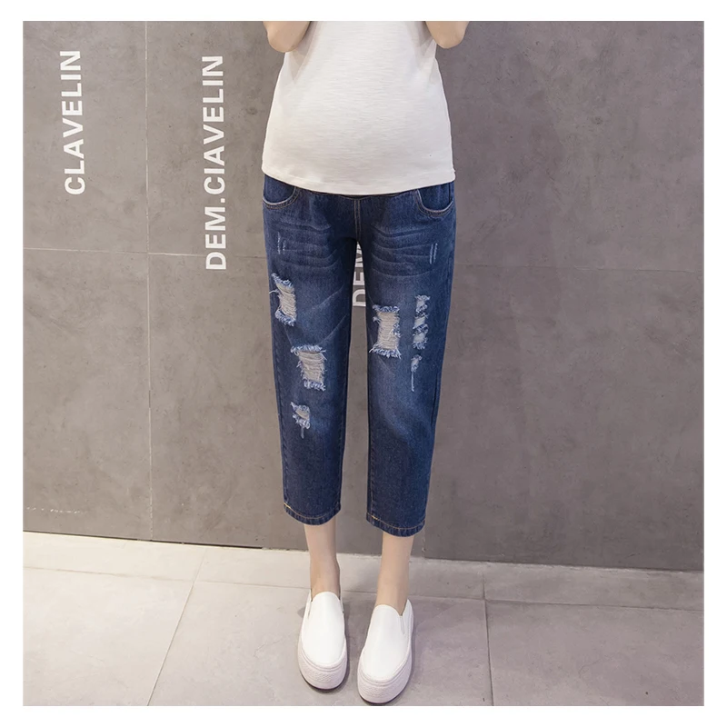 

2019 New Summer Belly Pants For Pregnant Women Elastic Waist Maternity Clothes 3/4 Denim Capri short Jean Pregnancy