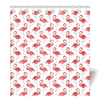 

Flamingo Decor Flamingos Beauty Balance Grace Symbol Animals Digital Print Polyester Fabric Shower Curtain, Pink Coral White