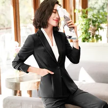 Women's Suit Set 2019 New Autumn Solid Color Long Sleeve Small West Slim Workwear Business Small Suit Pants Two-piece Set