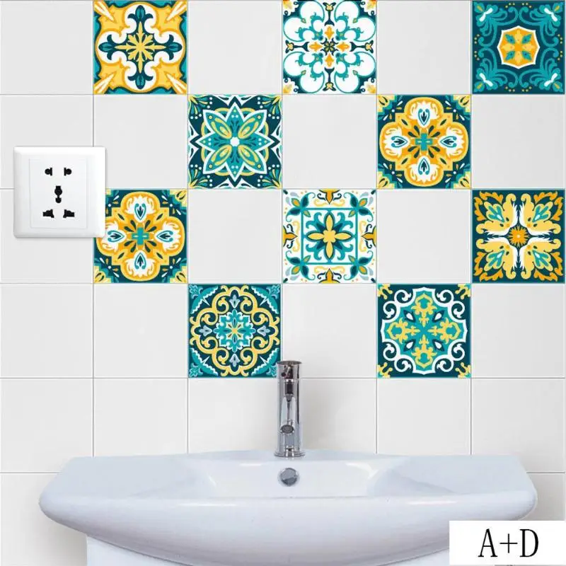 

Waterproof Moroccan Style Tiles Stickers PVC Self adhesive Wall Stickers Vintage Furniture Bathroom DIY Removable Tile Sticker