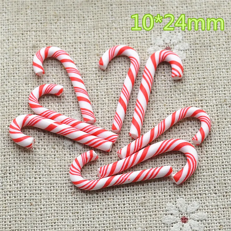 

polymer clay red Christmas candy cane for decoration 10*23mm 50pcs/lot