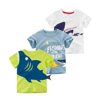 

2019 New Korean Kids Short Sleeve T Shirt Baby Boy Summer Cotton Shark Print Tops Toddler Casual Tee