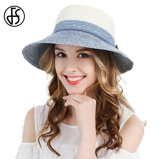 FS Ladies Wide Brim Foldable Sun Hat Womens Fashion Visor Blue Green