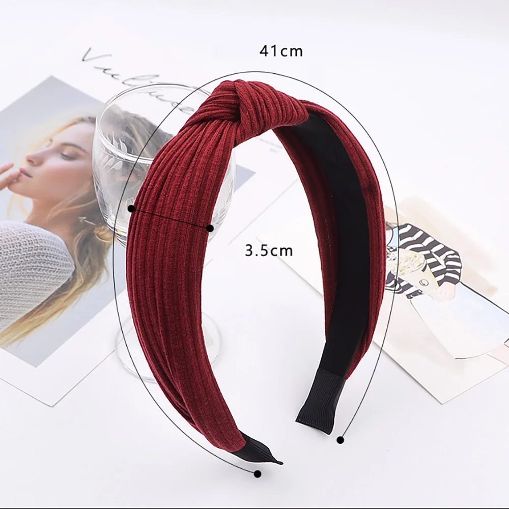 Geebro Knot Cross Tie Solid Fashion Hair Band Hairband Knitted rib Girls Bow Hoop Hair Accessories Velvet Twist Headband