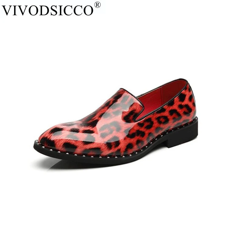

VIVODSICCO Luxury Brand Leopard Dress Shoes Men Loafers Oxford Shoes For Men Patent Leather Formal Shoes Sapato Social Masculino