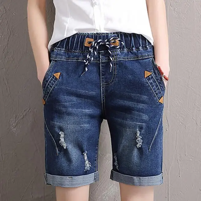 

Summer Casual High Waist Shorts Women High Waisted Denim Shorts Plus Size Elastic Waist Jeans Shorts For Wome