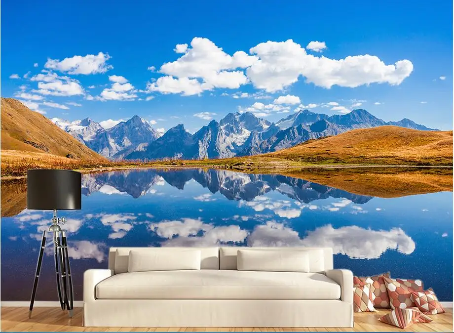 

Custom photo 3d wallpaper Non-woven mural lake blue sky white cloud decoration painting 3d wall murals wallpaper for living room