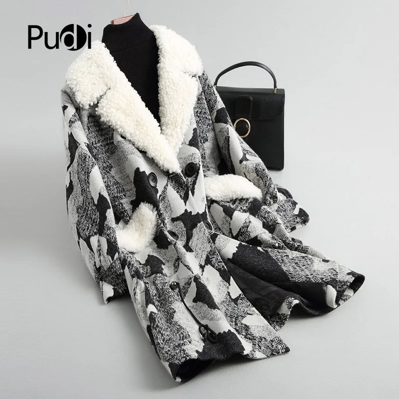 PUDI A18013 women's winter warm 100% genuine wool fur with