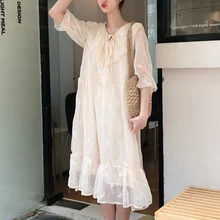 Лето Новое Женское корейское шифоновое платье с вышивкой милое французское платье женское m100