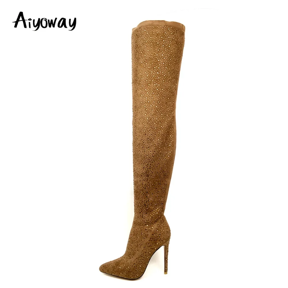 Lange Braun Große Knie Uns Heel Kristall Herbst Stiefel Damen Seite 15 Frauen Größe High 5 Über Welle Winter Zip Stiletto Aiyoway Z4SCq7Ww