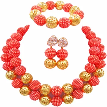 

Pretty Orange Nigerian Wedding African Beads Jewelry Set for Women 46JQ08