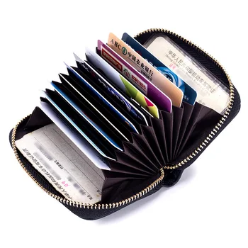 

Wholesale Brand Women Credit Card Holder Genuine Leather Business Card ID Holders Fashion Mini Zipper Bank Card Cases Wallets