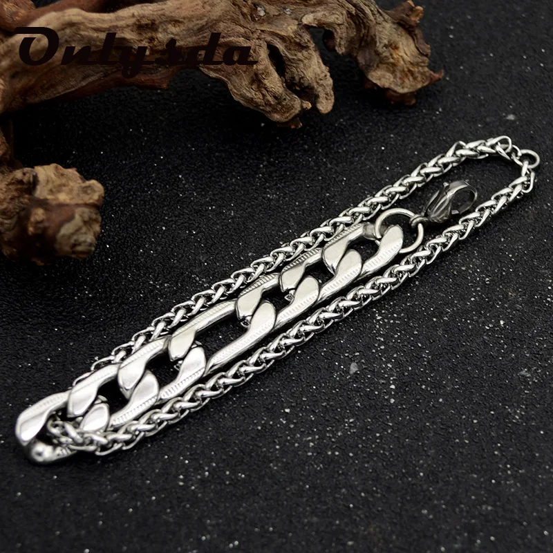 

Onlysda Mens Bracelet Chain Polished Stainless Steel Silver Color Chains Bracelet for Men Cuban Link OSL147