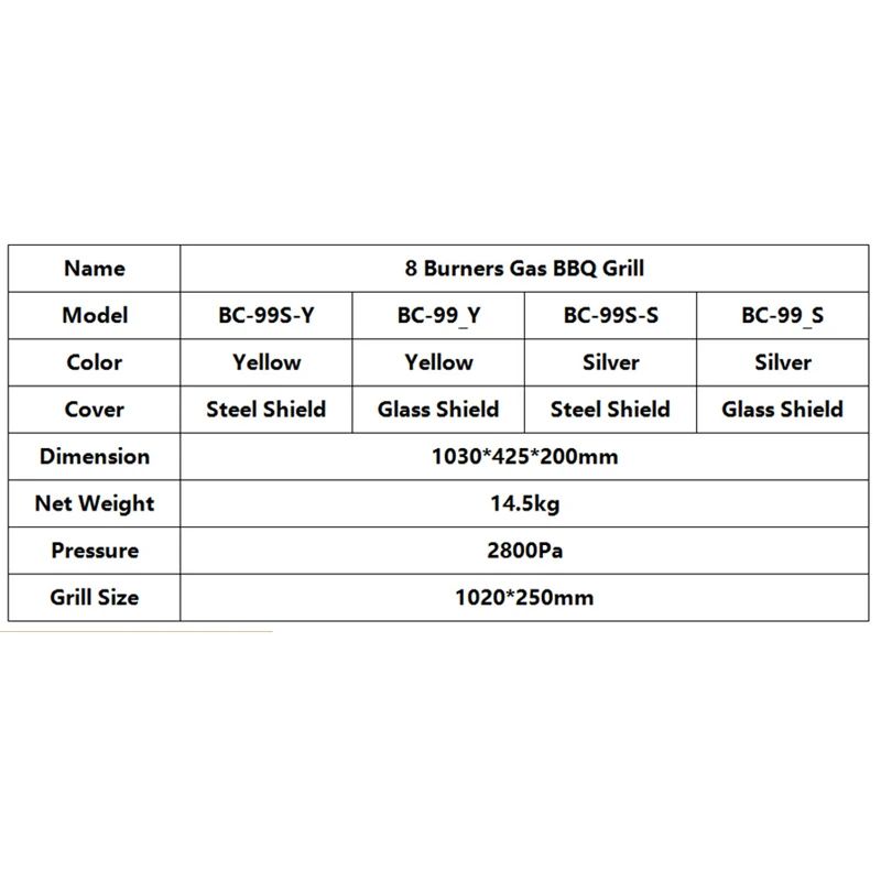 8 горелок, газовый гриль для барбекю, коммерческий, нержавеющая сталь, LPG, желтый/серебристый, регулируемая высота, бездымный, барбекю, пинка, выпечка, гриль для барбекю
