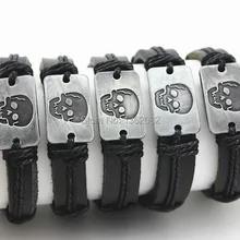 Ювелирные изделия партия 12 шт сплав дизайн пиратский череп сёрфинга кожа ID браслеты браслет Хэллоуин подарок MB138