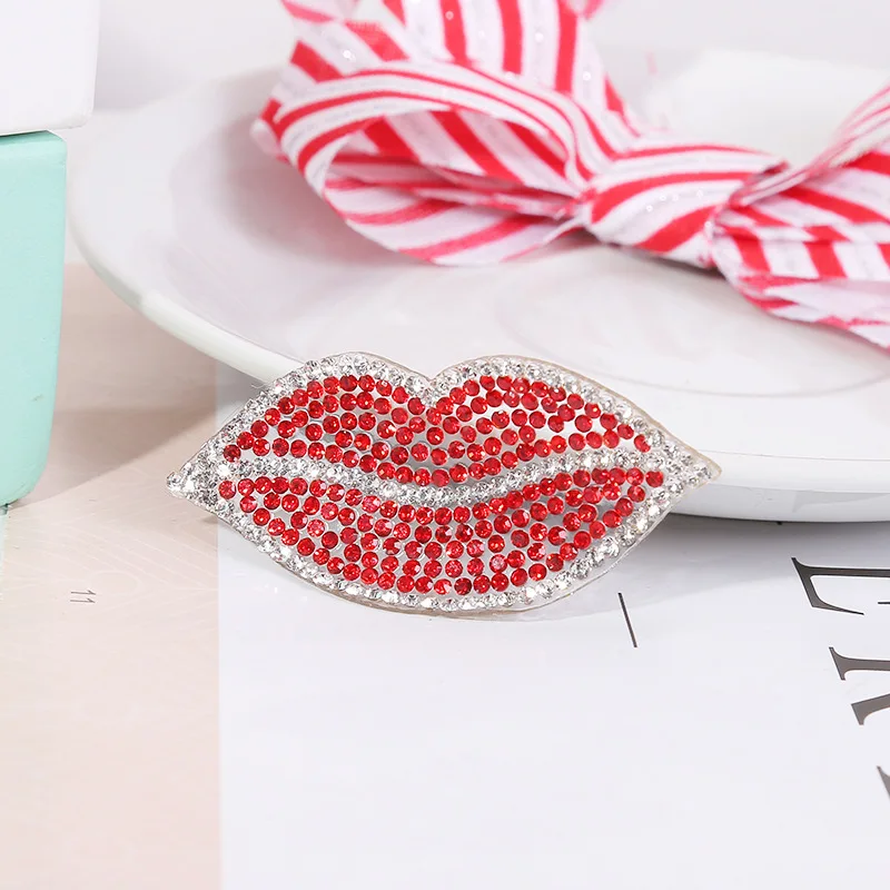 

1Pcs Fun Rhinestones Hot-melt drill LIP Diamond patch Iron on Sewing Crystal Applique For Jeans Clothing Decorations
