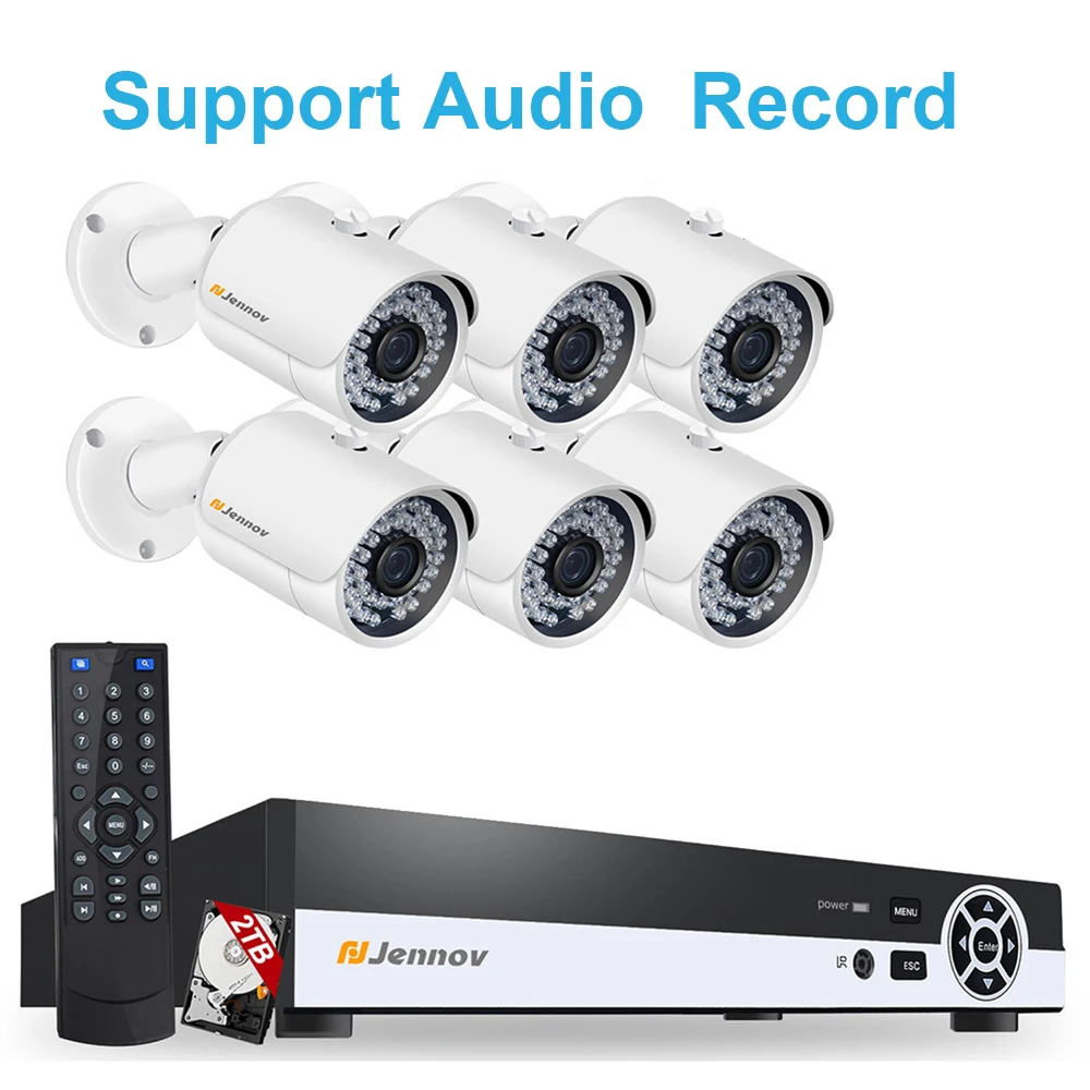 

6CH POE 1080P 2MP Audio Record Home Security Camera With Led Light Video Surveillance System Kit CCTV Set NVR Outdoor ipCam IR