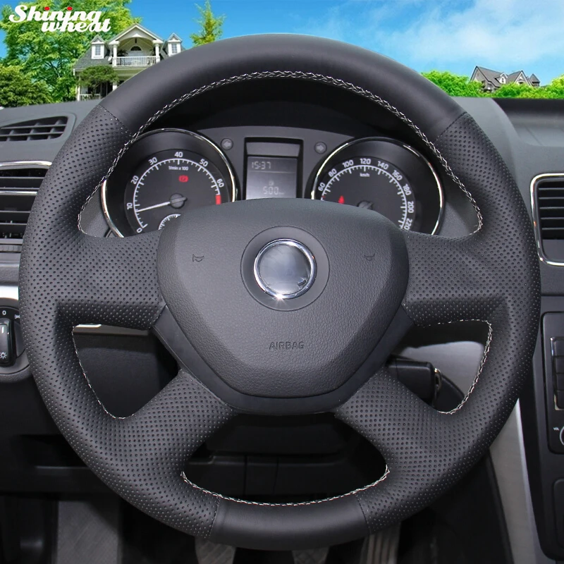 

Shining wheat Artificial leather Car Steering Wheel Cover for Skoda 2013-16 Yeti Octavia 2015-16 Fabia 2013-15 Superb 2014 Rapid