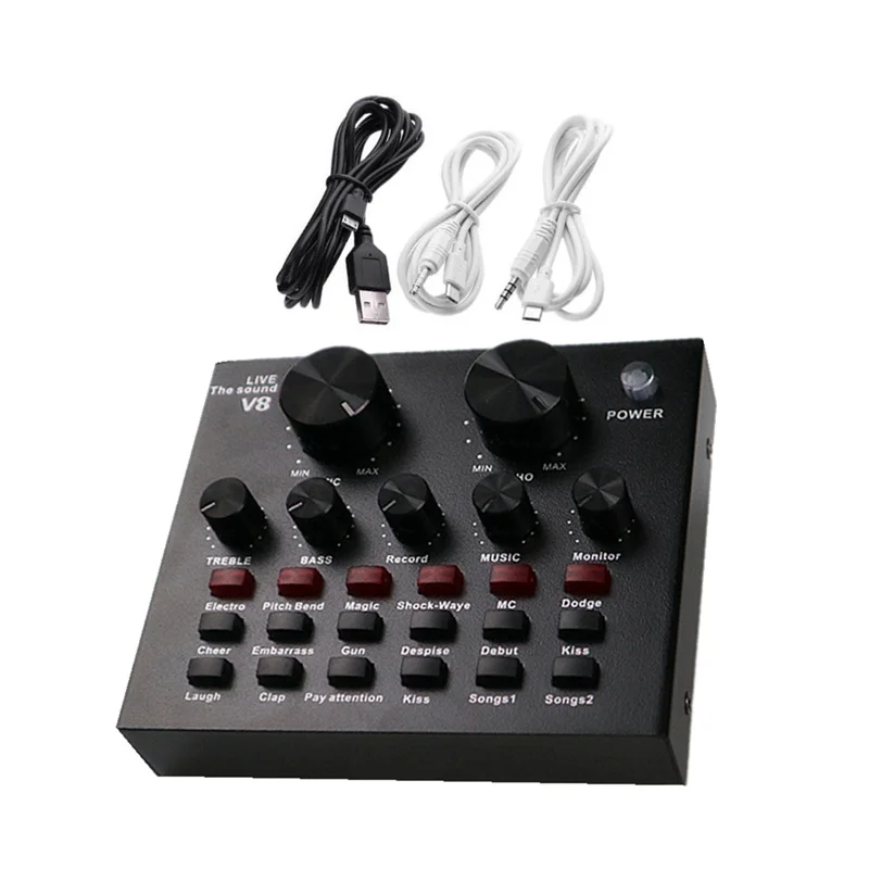 Goedkoop XMING V8 Audio Externe USB Headset Microfoon K nummer Live uitzending Geluidskaart voor Mobiele Telefoon Computer PC