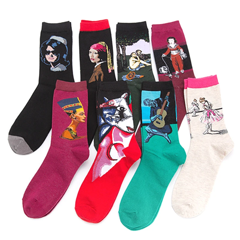 

New women's fun funny cotton fashion casual socks Colorful art characters cartoon high quality socks 5 pairs