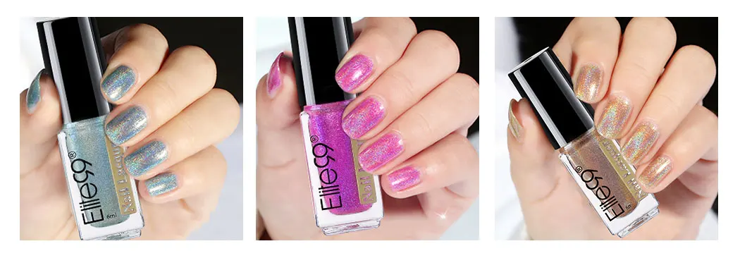 Elite99 6 мл Голографический лазерный лак для ногтей DIY Nails Soak Off лак для Ногтей Сияющий зеркальный блеск лак для ногтей