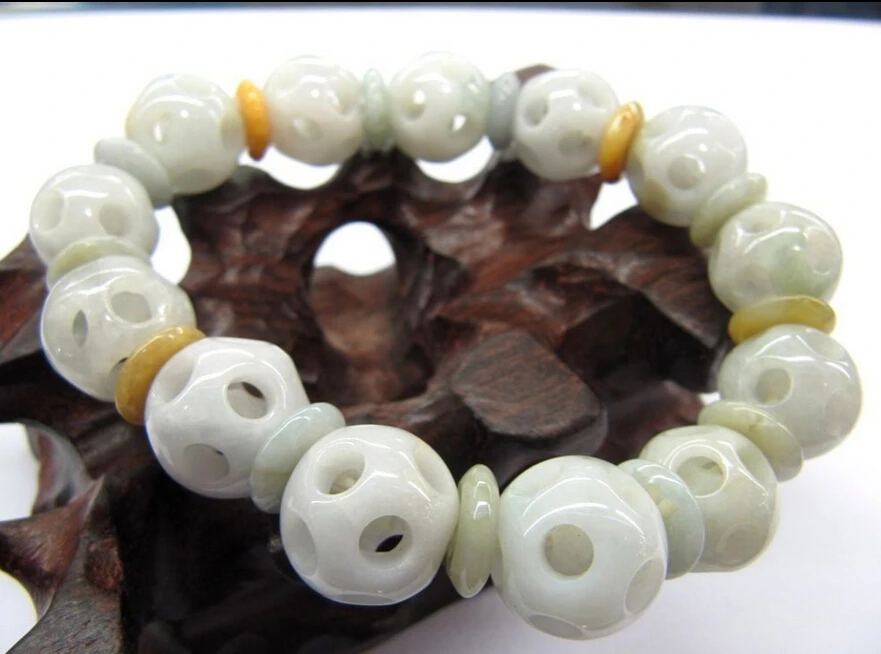 

huij 001178 Fine Chinese 100% A Grade Natural Jade/Jadeite Openwork Ball String Bracelet