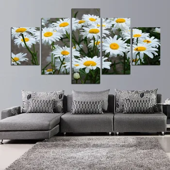 

Nordic Style Flower Modular HD Printed 5 Panel White Daisy Posters Home Decor Canvas Painting Print Wall Picture for Living Room